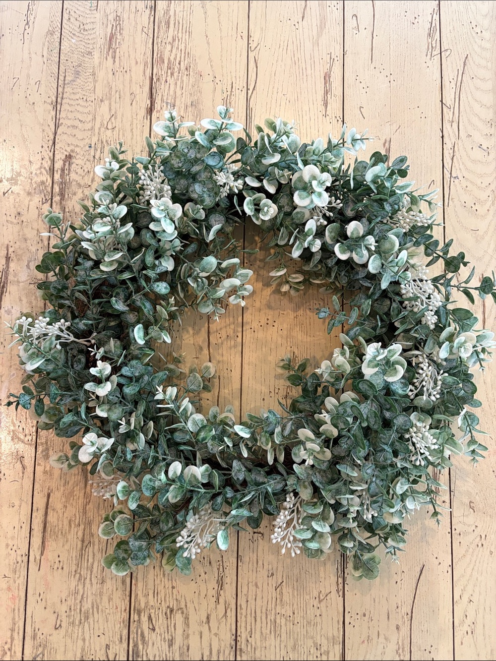Classic Faux Eucalyptus Holiday Wreath — Green and White